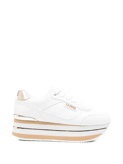 Guess Usa Logo-embossed Platform Sneakers In White