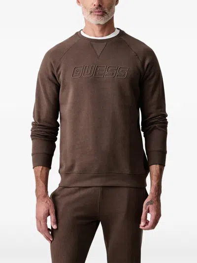 Guess Usa Logo-embossed Raglan-sleeve Sweater In Brown
