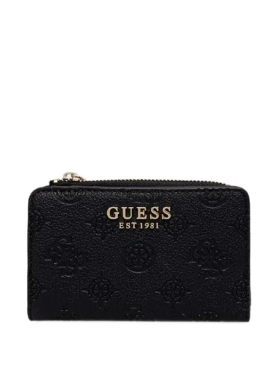 Guess Usa Logo-embossed Zip-around Wallet In Black