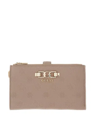 Guess Usa Logo-embossed Zip-around Wallet In Brown