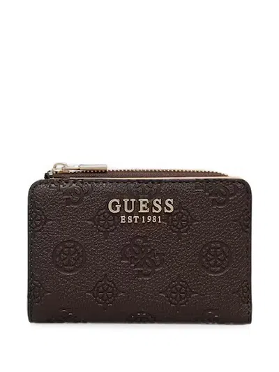 Guess Usa Logo-embossed Zip-around Wallet In Brown