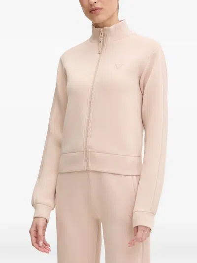 Guess Usa Logo-embossed Zip-up Sweater In Neutral