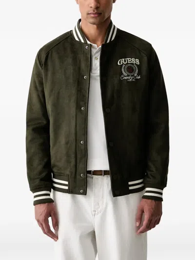 Guess Usa Logo-embroidered Bomber Jacket In Green