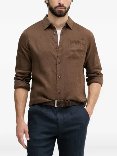 Guess Usa Logo-embroidered Chest-pocket Shirt In Brown