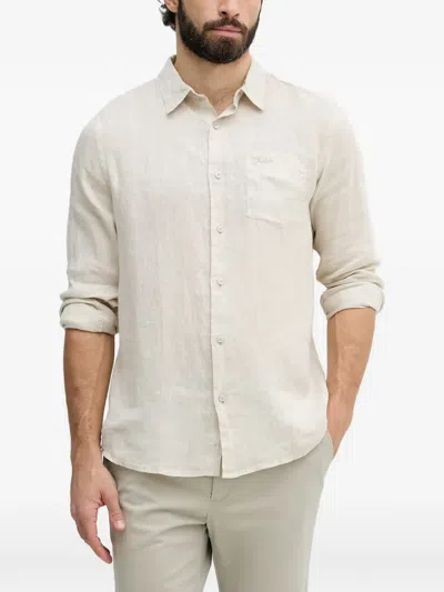Guess Usa Logo-embroidered Chest-pocket Shirt In Neutral