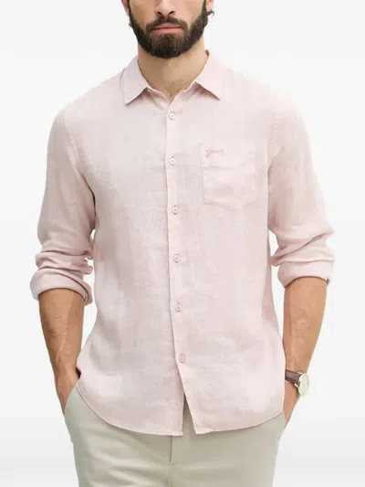 Guess Usa Logo-embroidered Chest-pocket Shirt In Pink
