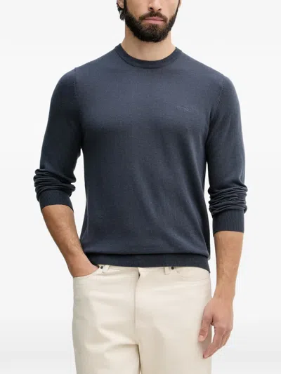 Guess Usa Logo-embroidered Crew-neck Sweater In Blue