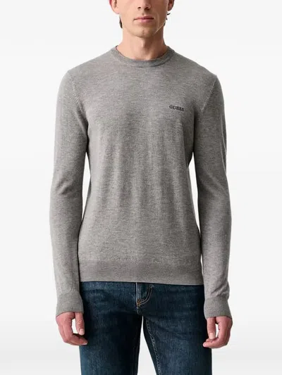 Guess Usa Logo-embroidered Crew-neck Sweater In Gray