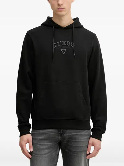 Guess Usa Logo-embroidered Hoodie In Black