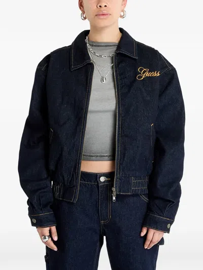 Guess Usa Logo-embroidered Jacket In Blue