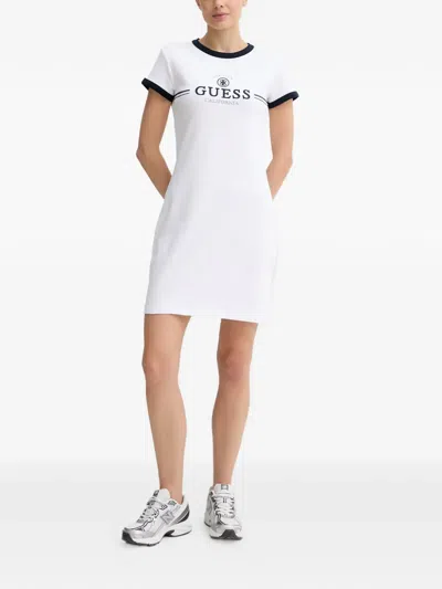 Guess Usa Logo-embroidered Mini Dress In White