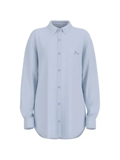 Guess Usa Logo-embroidered Shirt In Blue