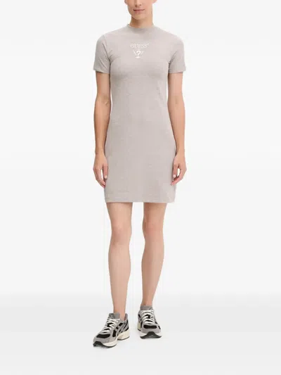 Guess Usa Logo-embroidered Short-sleeve Dress In Gray