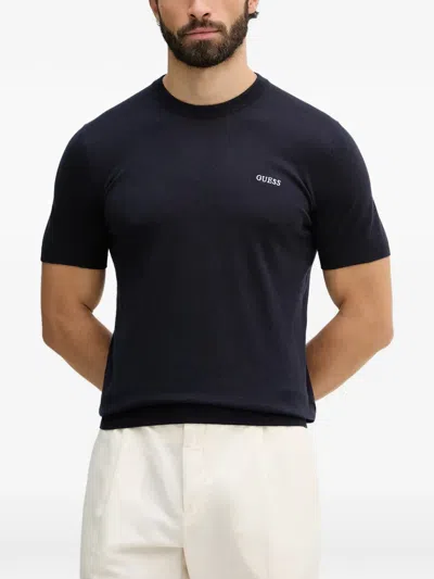 Guess Usa Logo-embroidered Short-sleeve T-shirt In Black