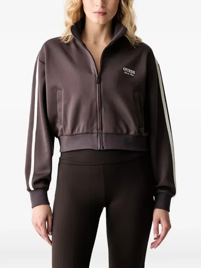 Guess Usa Logo-embroidered Side-stripe Jacket In Brown