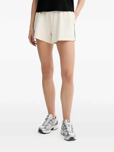 Guess Usa Logo-embroidered Side-stripe Shorts In Neutral