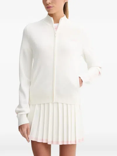 Guess Usa Logo-embroidered Stripe-detail Zip-up Sweater In Neutral