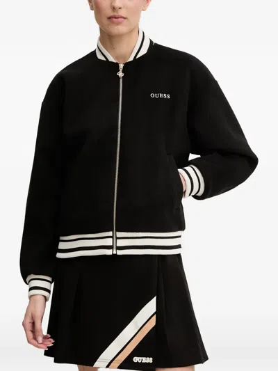 Guess Usa Logo-embroidered Striped-trim Jacket In Black