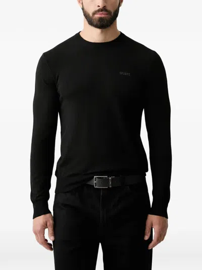 Guess Usa Logo-embroidered Sweater In Black