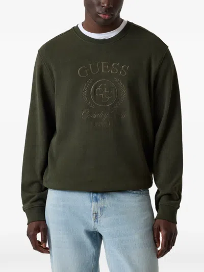 Guess Usa Logo-embroidered Sweatshirt In Green