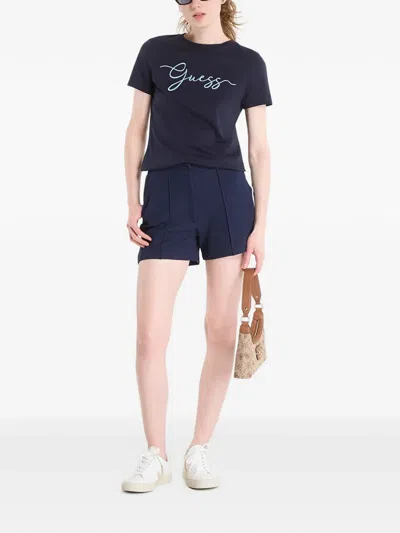 Guess Usa Logo-embroidered T-shirt In Blue