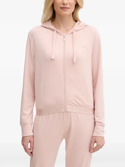 Guess Usa Logo-embroidered Zip-up Hoodie In Pink