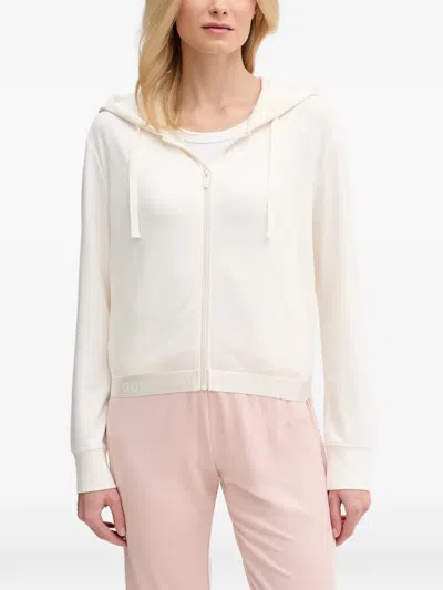 Guess Usa Logo-embroidered Zip-up Hoodie In White