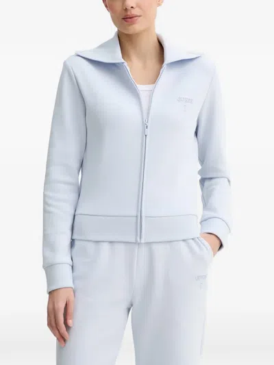 Guess Usa Logo-embroidered Zip-up Sweatshirt In Blue