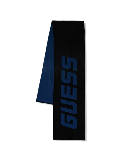 Guess Usa Logo-intarsia Knitted Scarf In Black