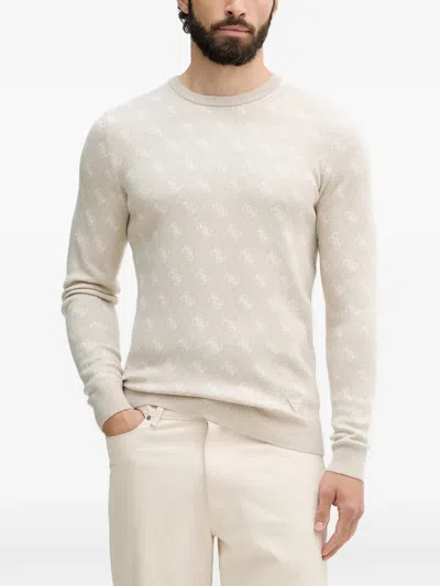 Guess Usa Logo-jacquard Sweater In Neutral