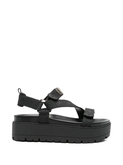 Guess Usa Logo-lettering Platform Sandals In Black