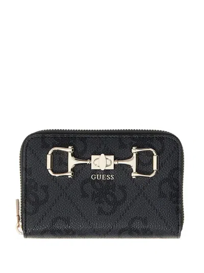 Guess Usa Logo-monogram Horsebit Wallet In Black