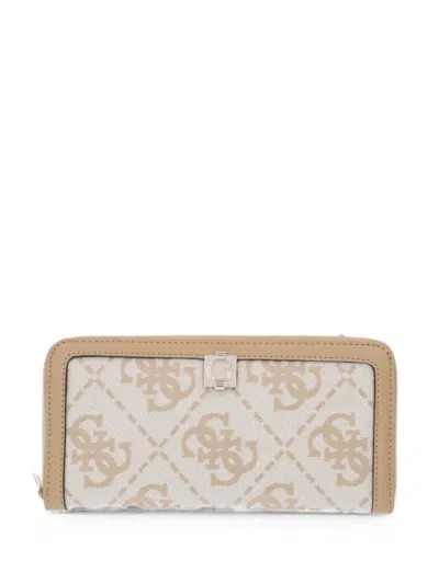 Guess Usa Logo-monogram Zip-around Wallet In Neutral