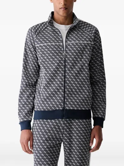Guess Usa Logo-monogram Zip-up Jacket In Blue