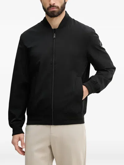 Guess Usa Logo-patch Bomber Jacket In Black