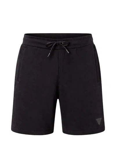 Guess Usa Logo-patch Drawstring Track Shorts In Black