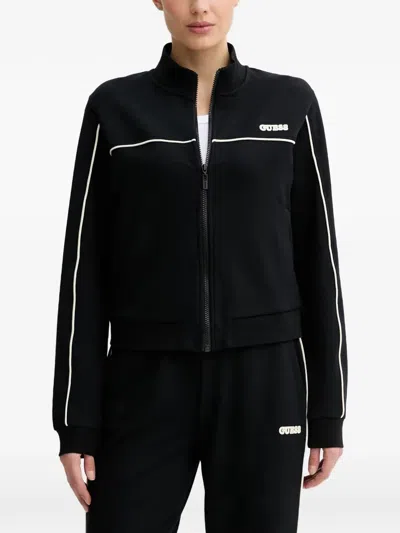 Guess Usa Logo-patch Piped-trim Sweatshirt In Black