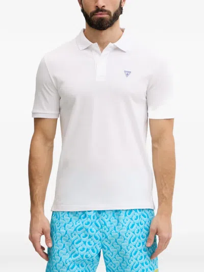 Guess Usa Logo-patch Piqué Polo Shirt In White