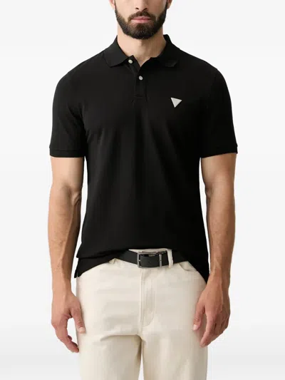 Guess Usa Logo-patch Polo Shirt In Black