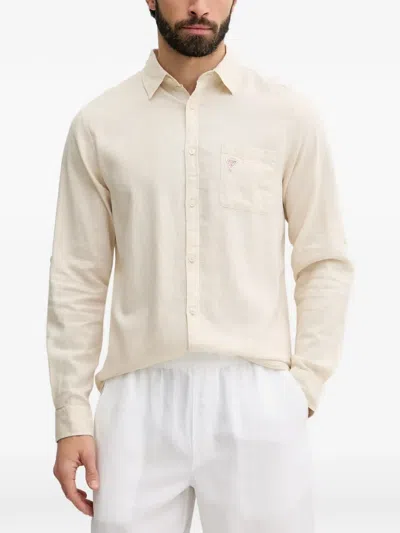 Guess Usa Logo-patch Shirt In Neutral