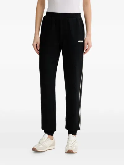 Guess Usa Logo-patch Side-stripe Track Pants In Black