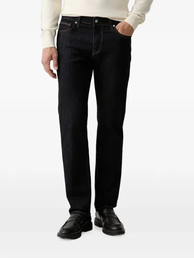 Guess Usa Logo-patch Straight-leg Jeans In Black