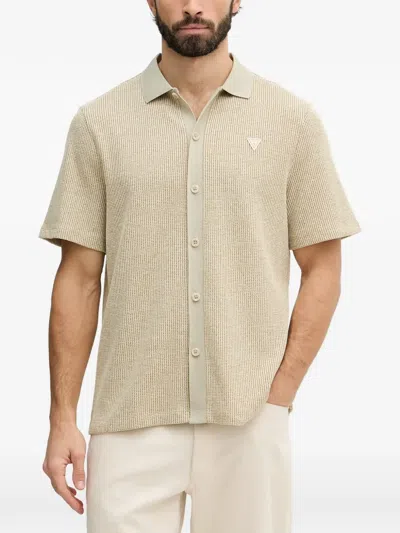 Guess Usa Logo-patch Waffle-knit Shirt In Neutral