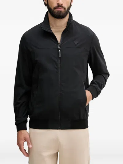 Guess Usa Logo-patch Zip-up Jacket In Black