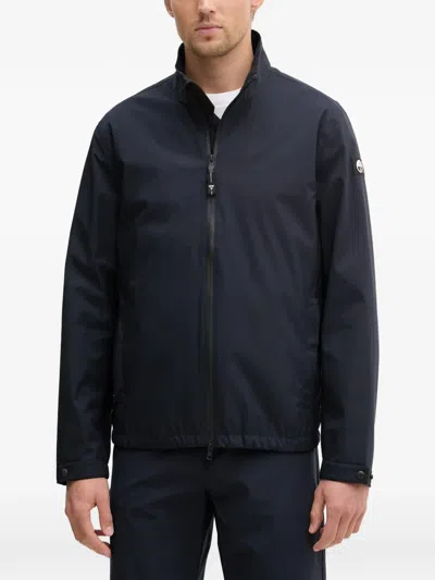 Guess Usa Logo-patch Zip-up Jacket In Blue