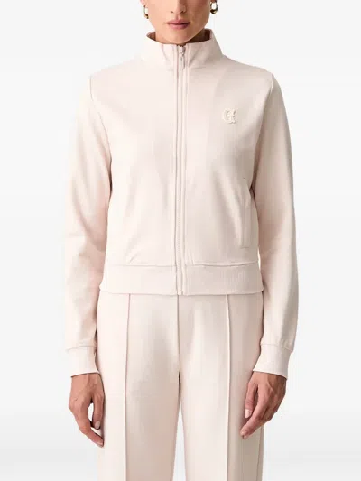 Guess Usa Logo-patch Zip-up Jacket In White