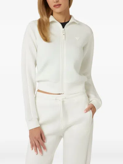 Guess Usa Logo-patch Zip-up Sweatshirt In Pink
