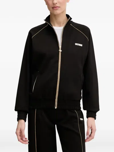 Guess Usa Logo-patch Zip-up Track Jacket In Black