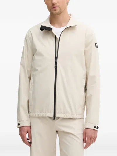 Guess Usa Logo-patch Zip-up Windbreaker In Neutral