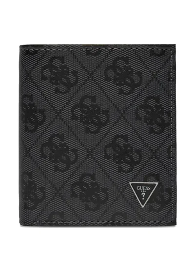 Guess Usa Logo-pattern Logo-plaque Wallet In Black